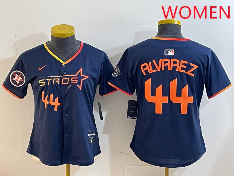 Women Houston Astros #44 Alvarez Drak Blue Three generations Joint Name 2025 Nike MLB Jersey style 4106->women mlb jersey->Women Jersey